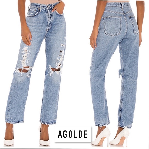 AGOLDE 90's Mid Rise Loose Jeans in Major Size 26 Light Wash Distressed Rigid - Picture 1 of 16